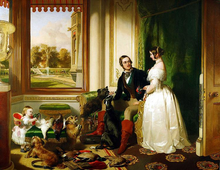 Sir edwin henry landseer,R.A. Windsor Castle in Modern Times, 1840-43 This painting shows Queen Victoria and Prince Albert at home at Windsor Castle in Berkshire, England. oil painting image